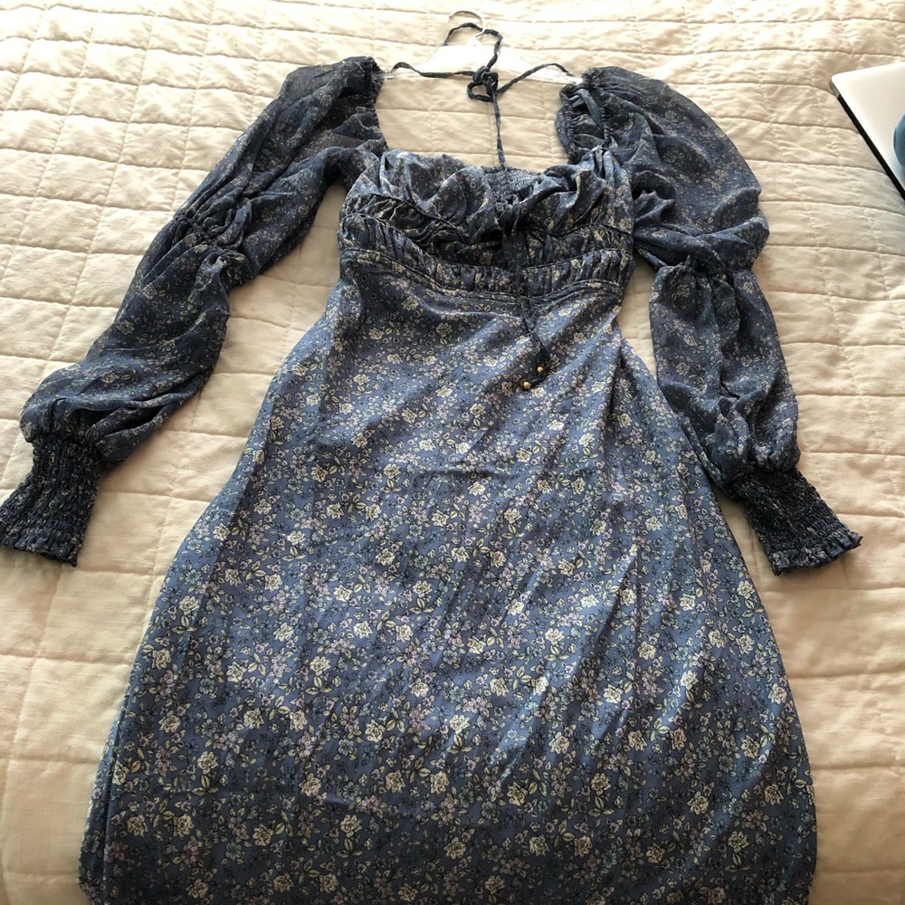 Free people blue floral peasant style midi dress